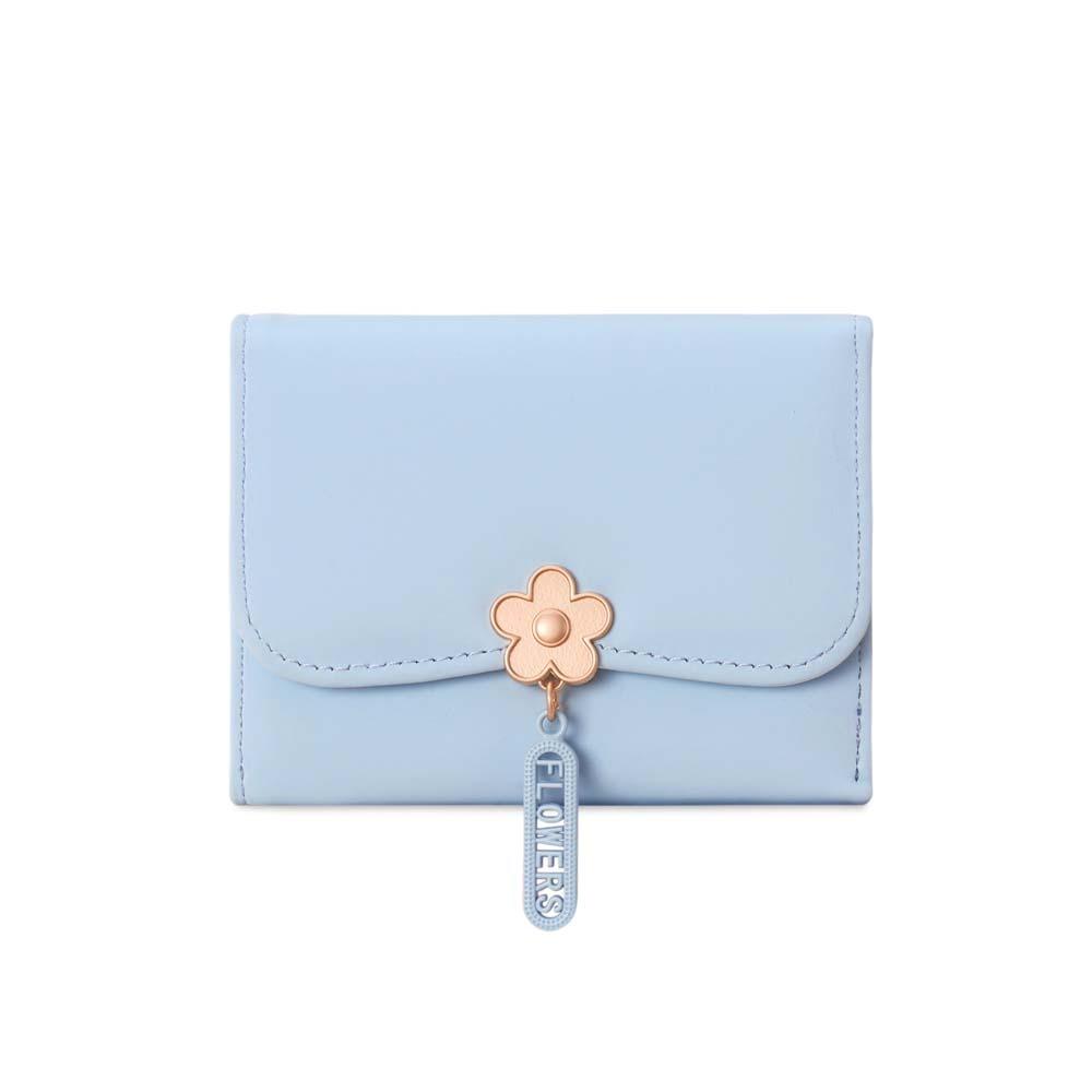 

Portable Candy Color Wallet PVC Pouch Short Leather Purse Anti-splash Water Multiple Card Three Fold Card Bag Shopping синий