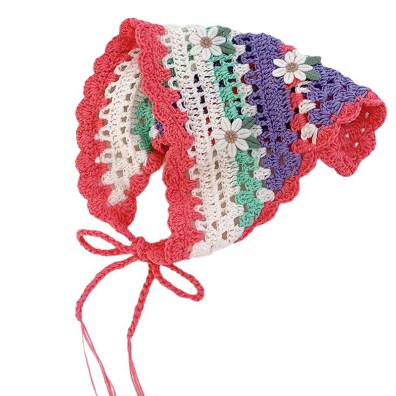 

Crochet Flower HeadScarf Headbands Bohemian Hair Scarf Bandannas Headpiece Spring Hairband French Style Photo Headscarf