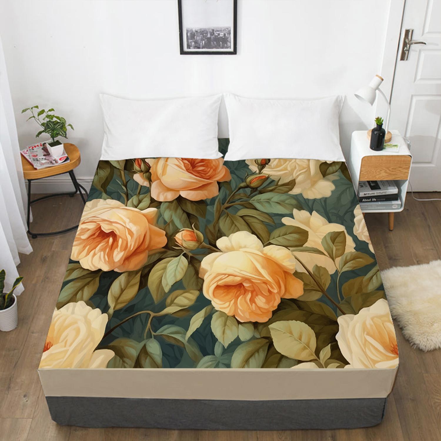 Домашний текстиль Цветы Розы 3D-печать с узором Простыня Наматрасник Резинка Простыня — фото 6