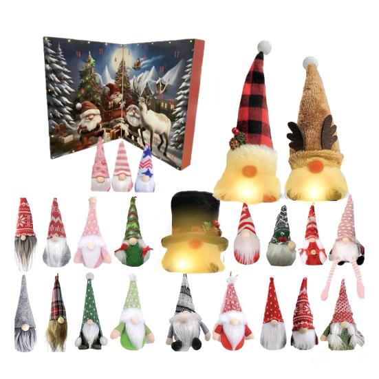 Gnome Advent Calendars 2025 24 Days Christmas Countdown Calendar with 24 Collectible Figures Light-Up Gnome Ornaments for Home Decor