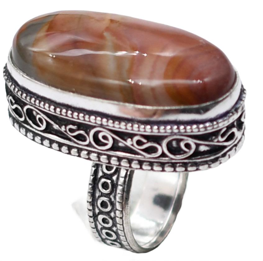 Agua Nueva Agate Natural Gemstone Silver Plated Ring US Size-7 A 312
