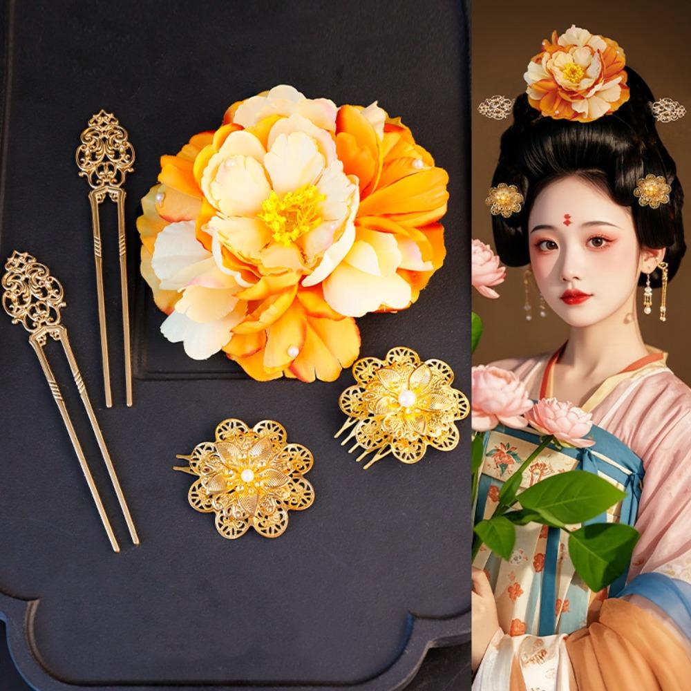 1 set Chinese Style Tang Dynasty Hairpin Classical Flower Hair Comb Ancient Hair Stick  Jewelry