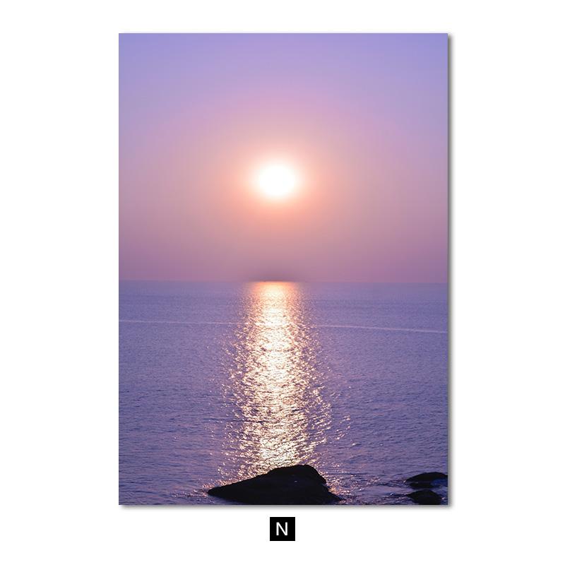 

Скандинавський природний пейзаж Настінне мистецтво Плакат Пляж Схід сонця Захід Друк на полотні Картина Сучасна картина для домашнього декору вітальні 40x50cm No Frame