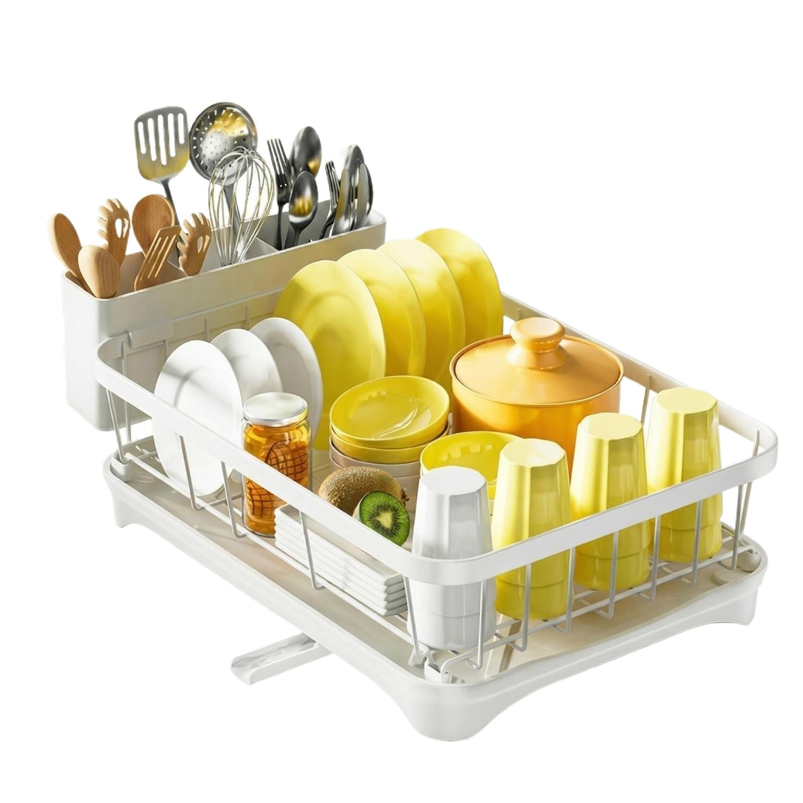 

Kitchen Dish Drying Rack, Countertop Bowl Plate Organizer for Chopsticks Knife Fork one size білий