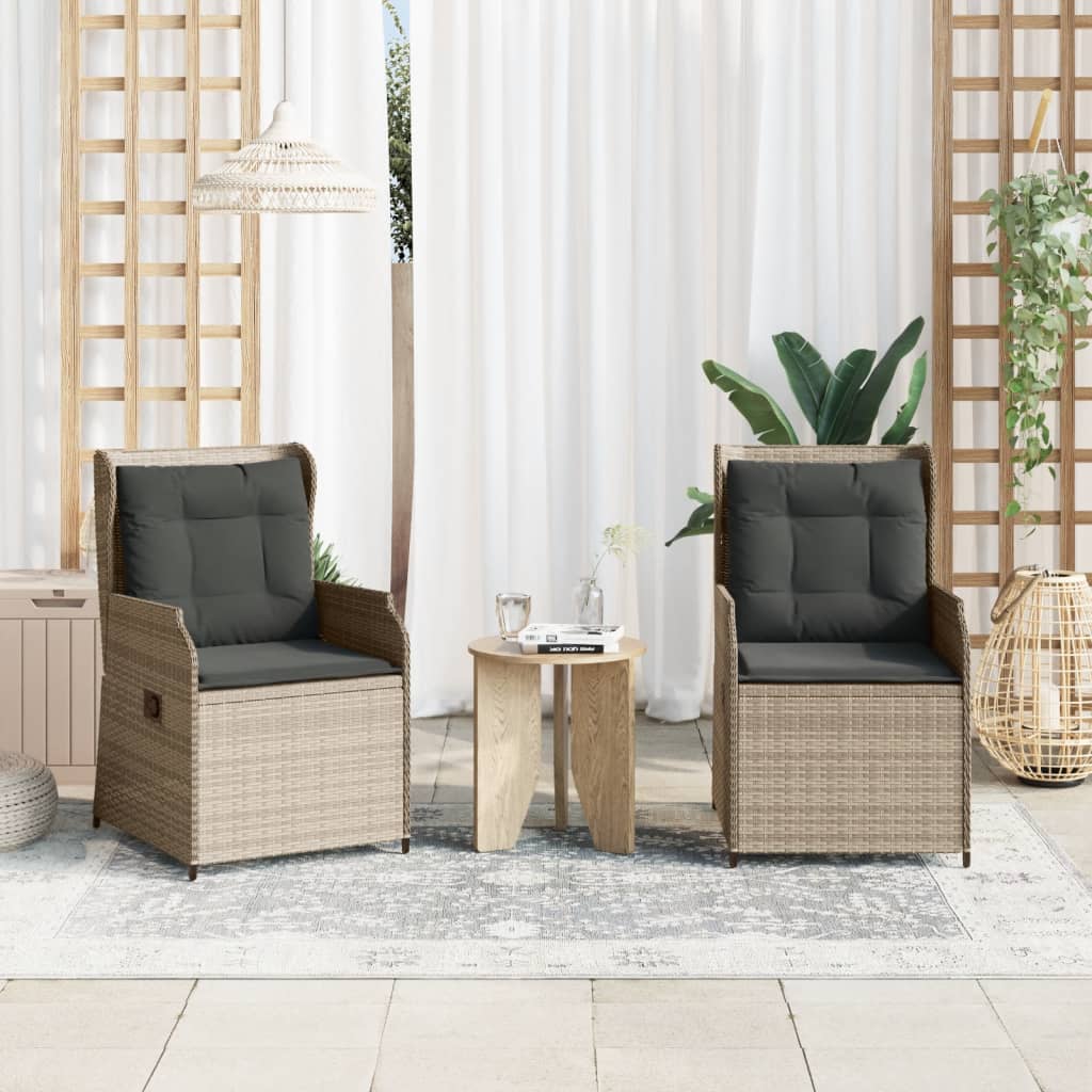 Garden Chair with Cushions 2 Pcs. Adjustable Light Gray Poly Rattan