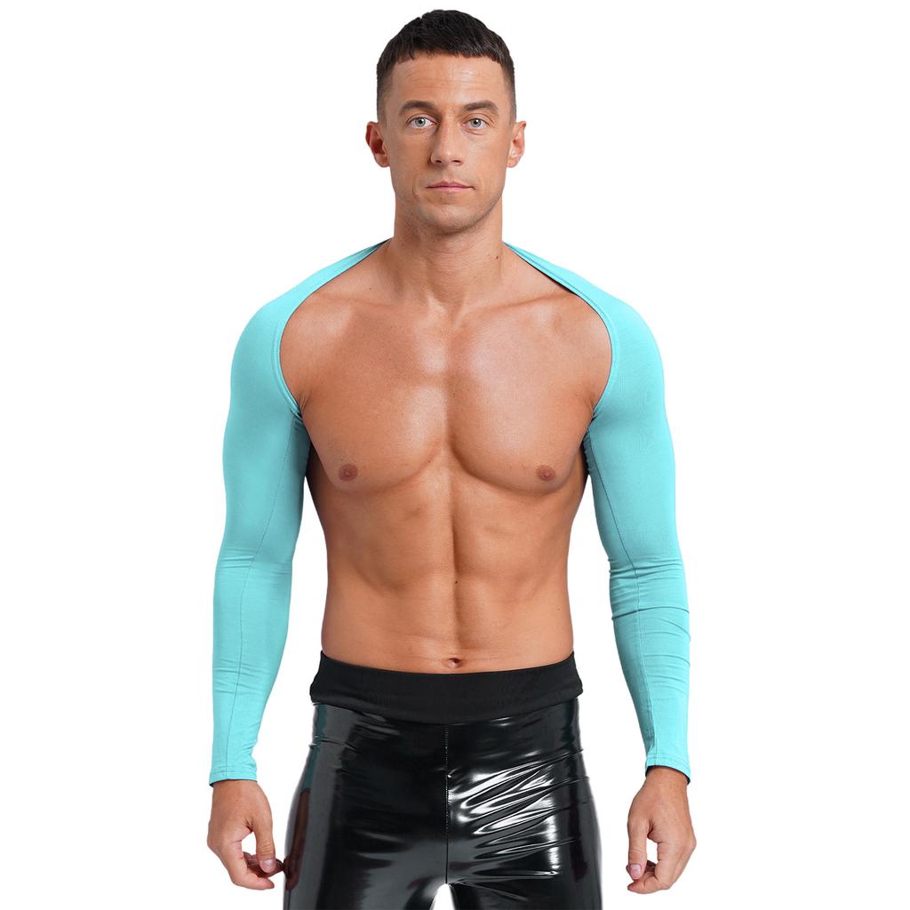 Herren Offene Vorderseite Crop Top Lässig Einfarbige Langarm Strickjacke Fitness Sport Bolero Schulterbedeckung Tops zum Zeigen des Körpers