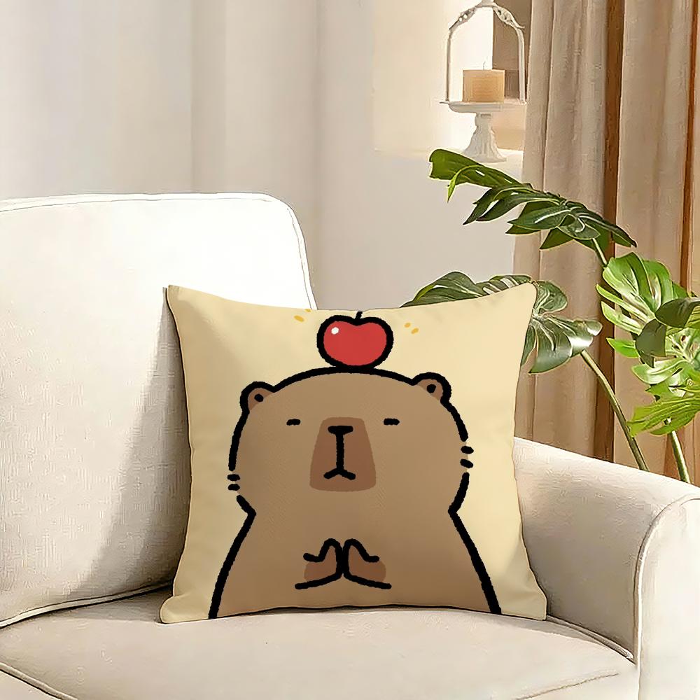 Capybara Cartoon Cute Cushion Cover Reversible Plush Pillow Cover Soft Fluffy Home Decor for Sofa Bedroom