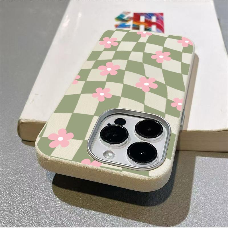 Wave Green Grid Flower Pattern Phone Case for Samsung Galaxy S25 S24 S23 Ultra S22 Plus S21 FE A35 A15 A56 A36 A55 Soft Cover