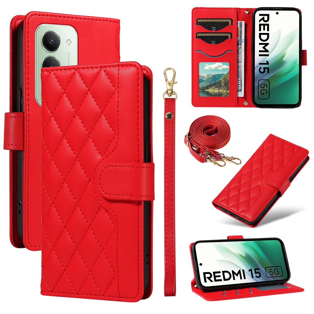 

Для Xiaomi Redmi 15 4G (Європа) (171мм) Чохол-гаманець Ромбоподібний Шкіряний Чохол для телефону з ремінцем