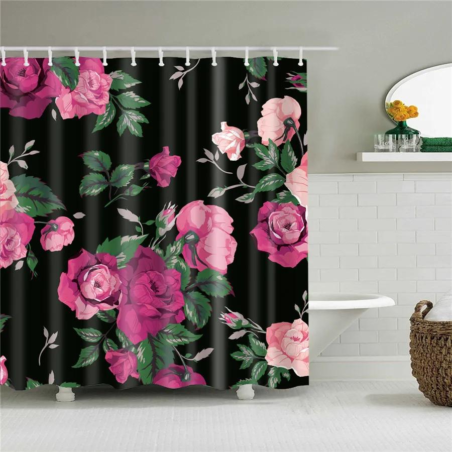 3D Flower Plum Blossom Lotus Lavender Rose Shower Curtains Bathroom Curtain Frabic Waterproof Polyester Bath Curtain with Hooks
