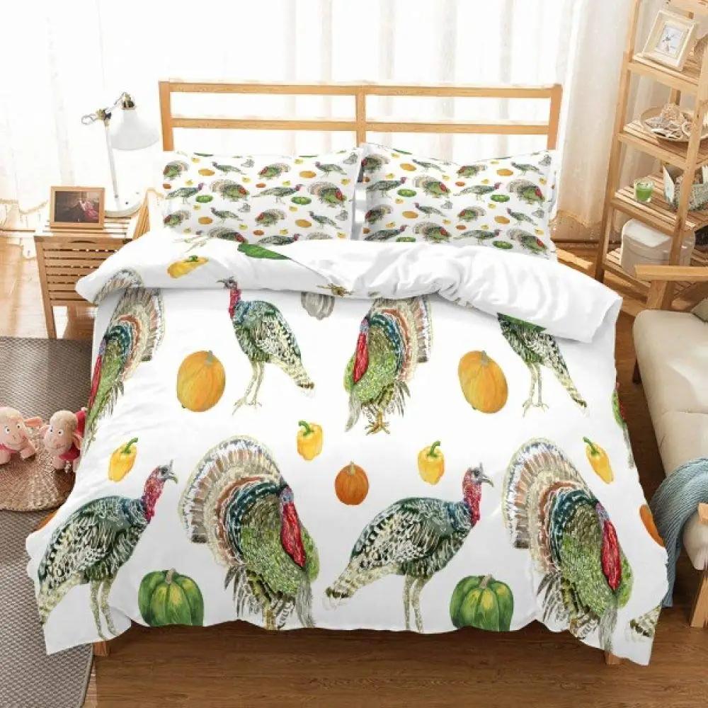 Chicken Duvet Cover King Queen Size Watercolor Rooster Bedding Set for Kids Teens Adults Farm Animal Polyester Comforter Cover
