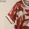 ZANZEA Damen Lässig Rundhals Locker Sommer Kurzarm Print Bluse