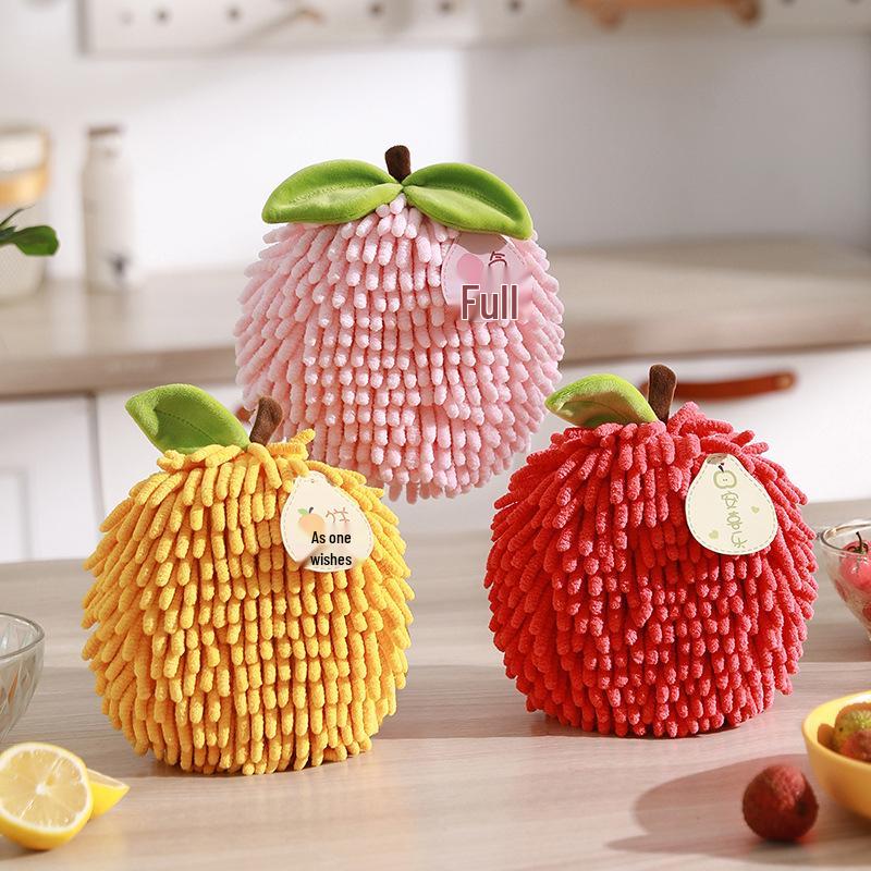 Creative Chenille Fruit Hanging Hand Towel – Absorbent, Quick-Drying, Cute Kitchen Towel Ball.