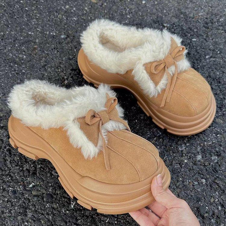 

Fur integrated thick-soled snow shoes women s 2025 new winter piled thickened cotton shoes bag head half drag hair shoes 40