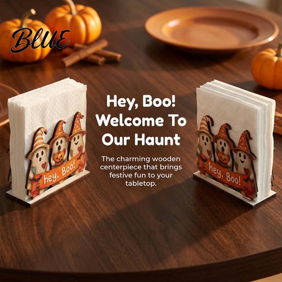 Cute Halloween Home Decor Wooden Napkin Holder Ghost Black Cat Decorative Tabletop Tissue Retro Farmhouse Tableware Dispenser Paper Towel Holder for