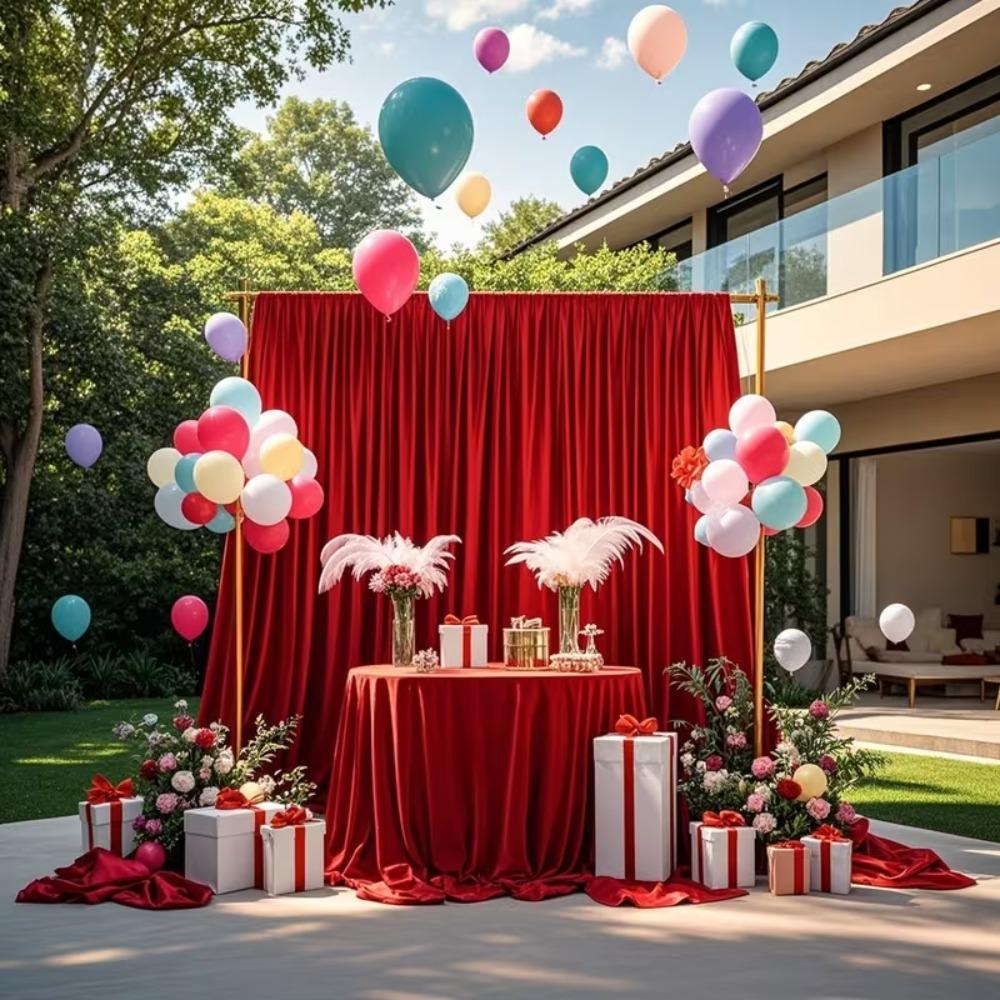 

Satin Backdrop Curtain, Wrinkle Free Silky Fabric Backdrop Drapes for Party Wedding Birthday Shower Photography Background Decor W70xH214cm&1 panel червоний