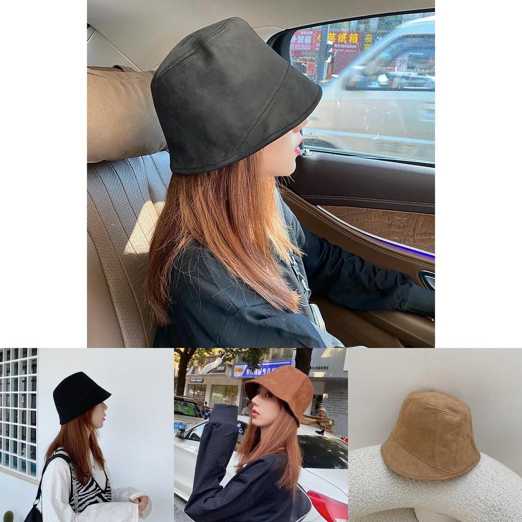 Stylish Khaki Or Black Suede Bucket Hat For Women Perfect For Fall And Winter
