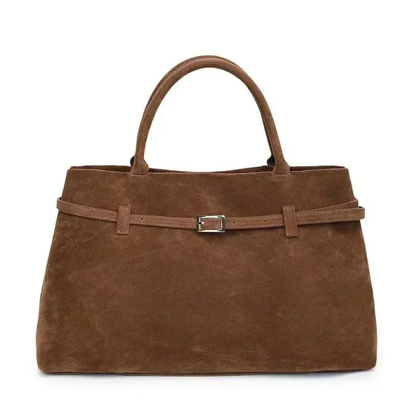 Buckle Decorative Design Solid Faux Suede Handbag Large Capacity Hasp Casual Tote Bags Premium Durable Quality