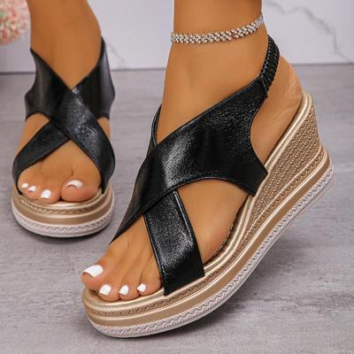 Módne Klasické PU Sandále Gladiator s Krížovým Popruhom Dámske Leto 2025 Sexy Sandále s Okrúhlou Špičkou a Klinovým Podpätkom Módne Sandále s Hrubou Podrážkou na Pláž