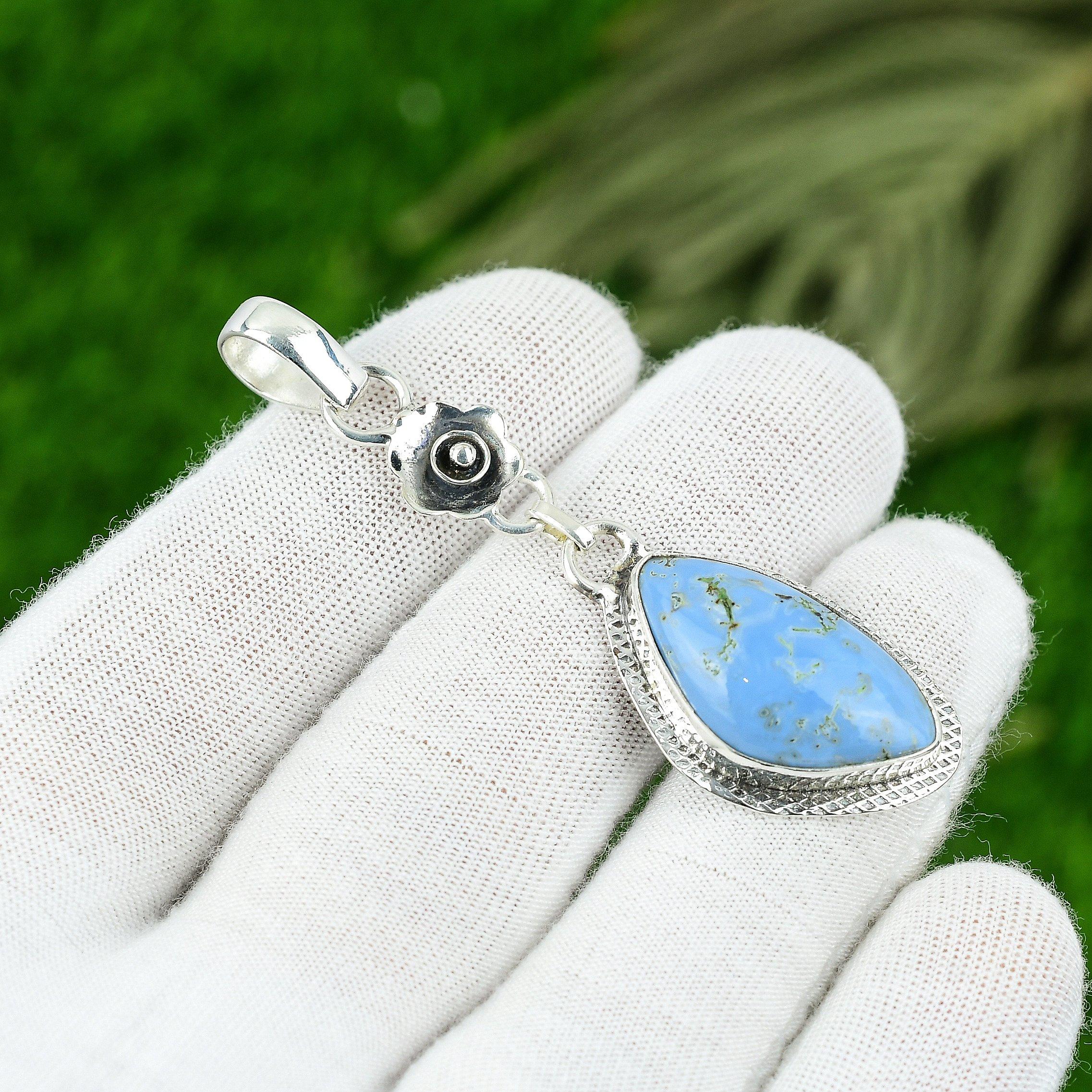 

Mothers day Sale Sterling Silver Owhyee Blue Opal Stone Bezel Pendant Jewelry