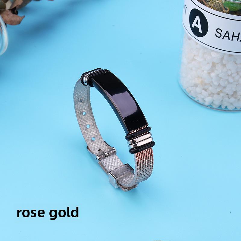 

Регулируемый гравированный браслет для пары из ПВХ и нержавеющей стали на День святого Валентина розового золота