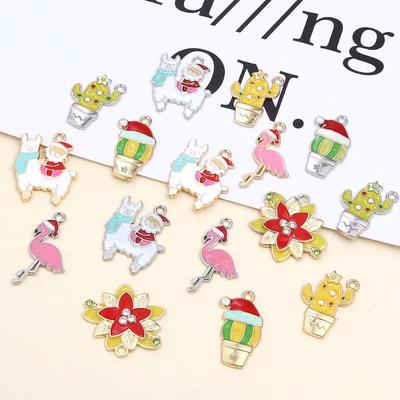 10pcs/Lot Alloy Christmas Enamel Charms Christmas Charms Pendants Flower Bird Cactus Pendants For DIY Jewelry Making Necklace