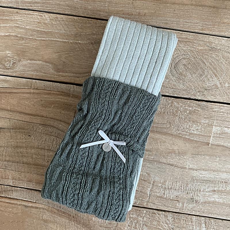 

Autumn Winter Girls Knitted Leggings Fashion Patchwork Thick Warm Pile Socks Design Mid-Calf Stackable Tights for Toddler Kids XL сірий