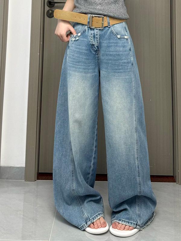 Women s Retro Distressed Curved Leg Jeans - Frayed, Slimming, Versatile, New for Early Spring 2026 M