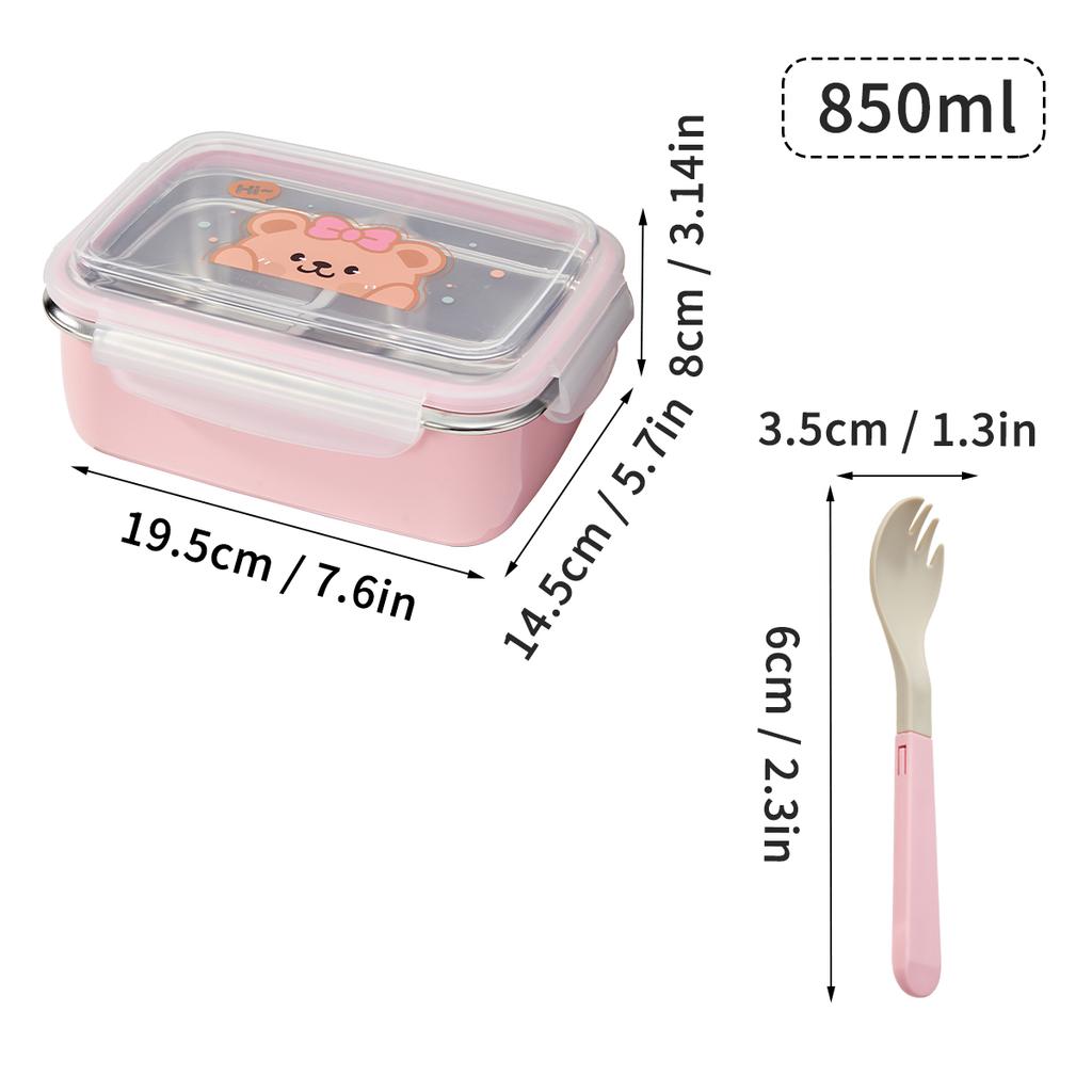 2 Compartment 304 Stainless Steel Bento Lunch Box With Spoon 530/850ML Portable Heatable Food Container For Kids Students School