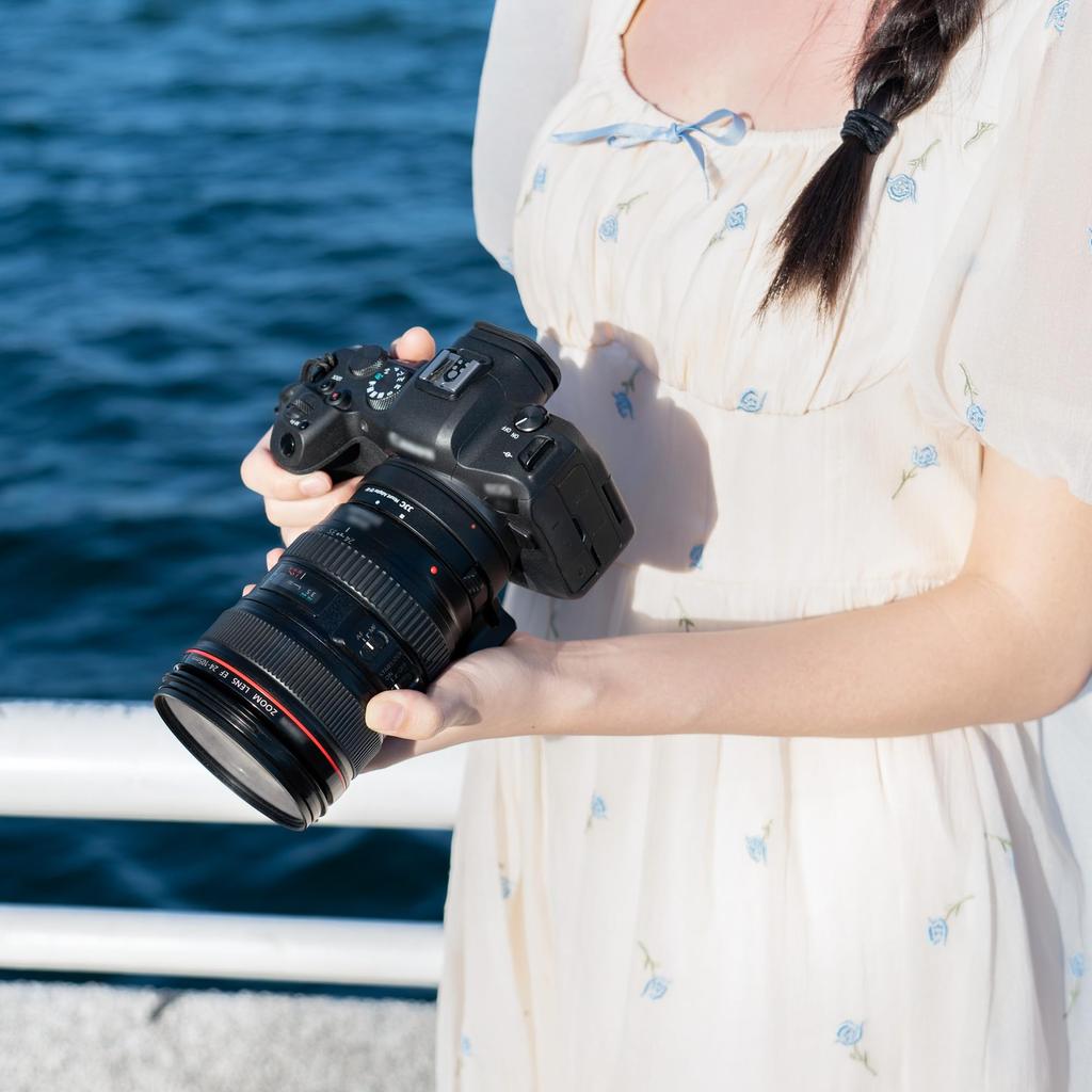 JJC Lens Mount Adapter for Canon to RF Mount Cameras with Canon EOS R5 Mark R50 and with Auto Automatic and Arca Design Detachable Base EF-EOSR