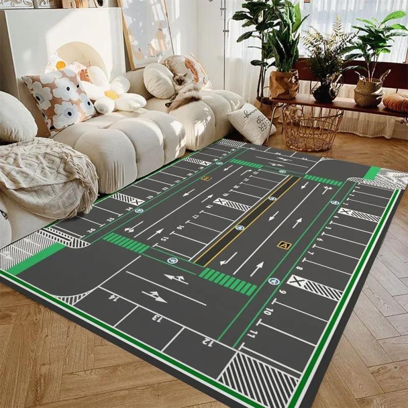 Child Playroom Floor Mat Highway City Traffic-Themed Carpet Rug for Kids Large Area Rug Ideal for Bedroom Home Decor