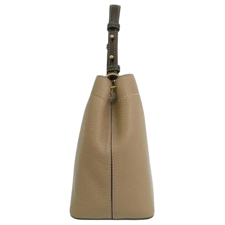 Tory Burch Felix Gold Logo Bucket Bag Leather Shoulder Tote Women Bags Cream 153436-200