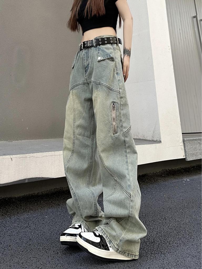 Women's High-Waisted Retro Wide-Leg Jeans - Summer Streetwear
