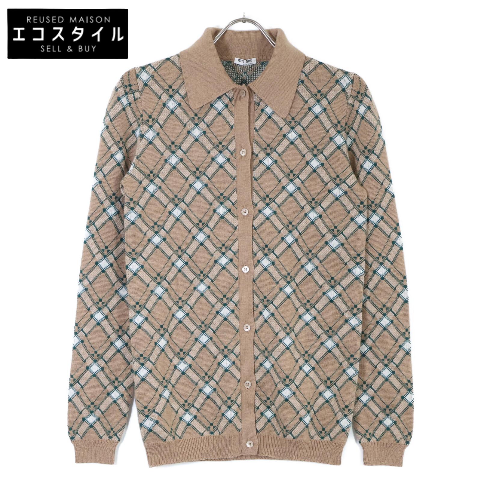 

MIUMIU [Хорошее состояние/Внутренний обычный продукт] MMF316 1PW9 Трикотажный топ в клетку, длинный, 40, Коричневый, Б/у