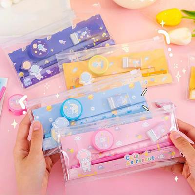 5PCS/Set Conjunto de artigos de papelaria para crianças Presente de aniversário Estojo de lápis de desenho animado Adequado para escola Apontador de borracha Ferramentas de escrita