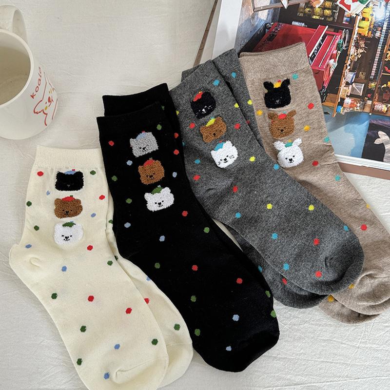 Socken Damen Niedlich Atmungsaktiv Täglich Koreanischer Stil Kawaii Punkt Frühling Mittelhoch Weich Deodorant Lieblich Harajuku Cartoon