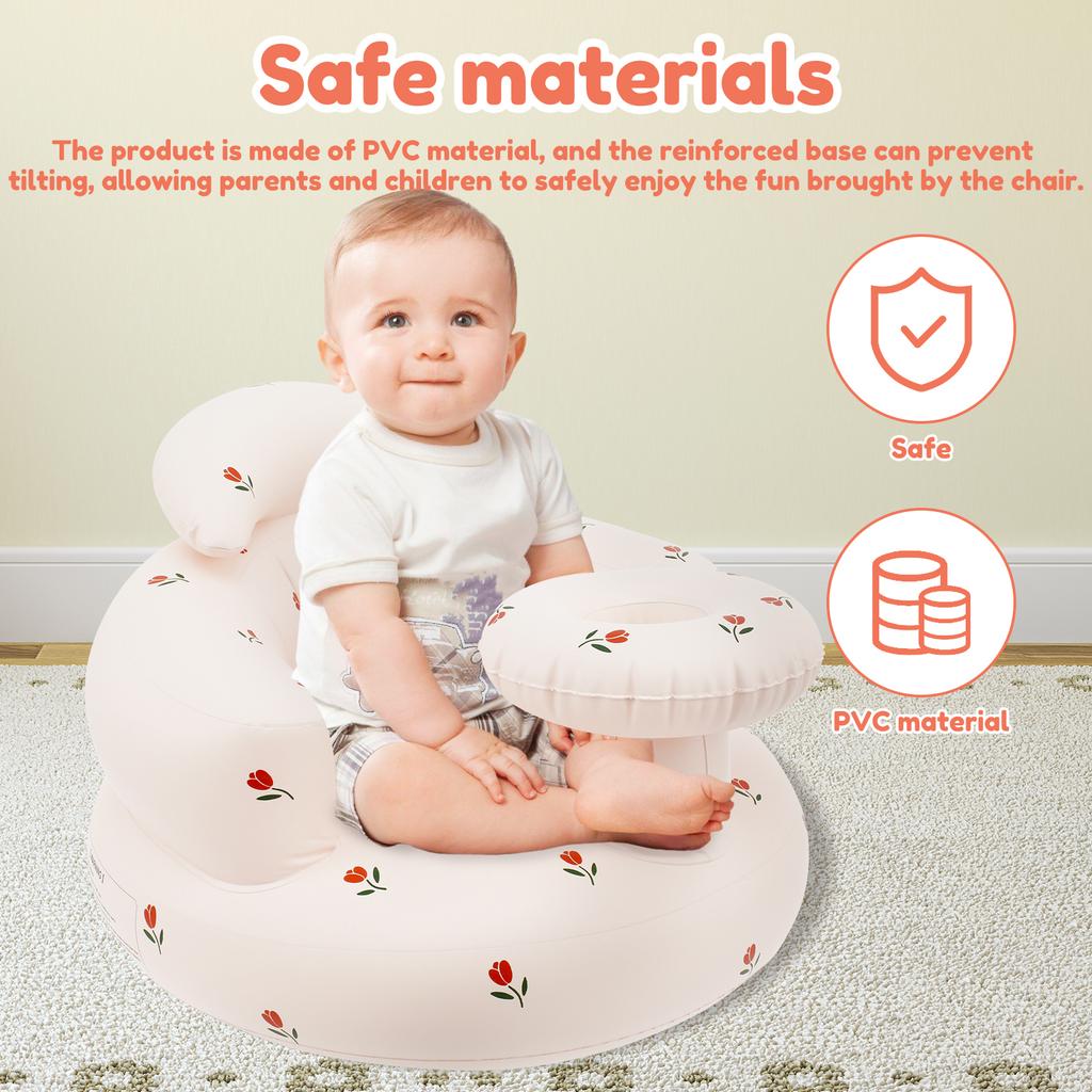 Inflatable Baby Seat Breathable Inflatable Baby Chair Portable Blow Up Infant Chair Safe Infant Floor Seat for Baby 3-24 Months