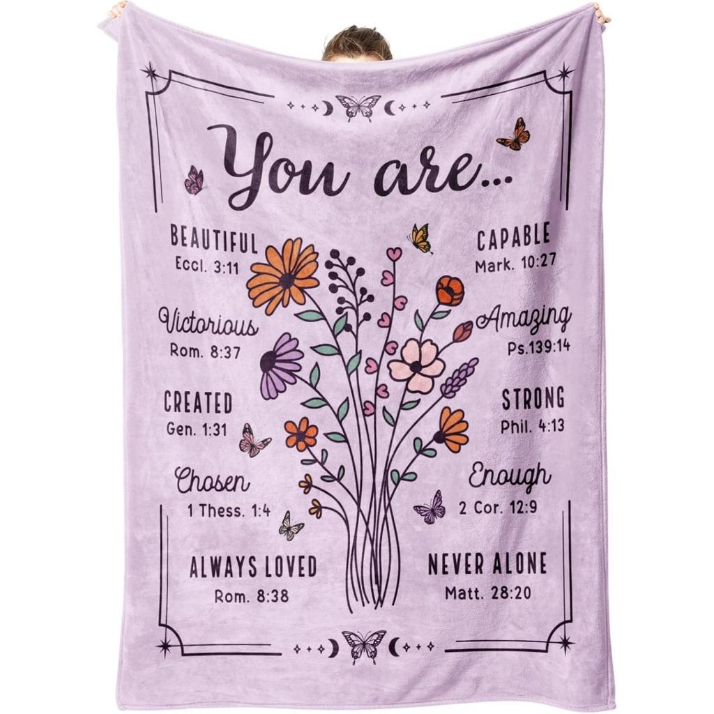 Christian Floral Throw Blanket Inspirational Scripture Faith Gift for Women Religious Birthday Gift for Mom Sister Daughter