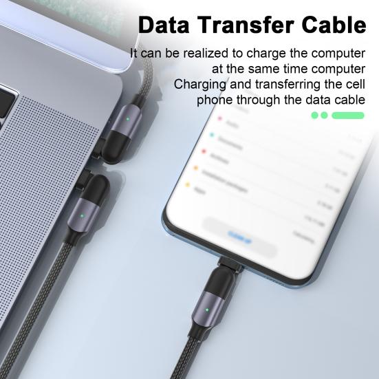 

Phone Charging Cable Rotating Universal 180-Degree Angle Right Head 60W USB Charger Cord Data