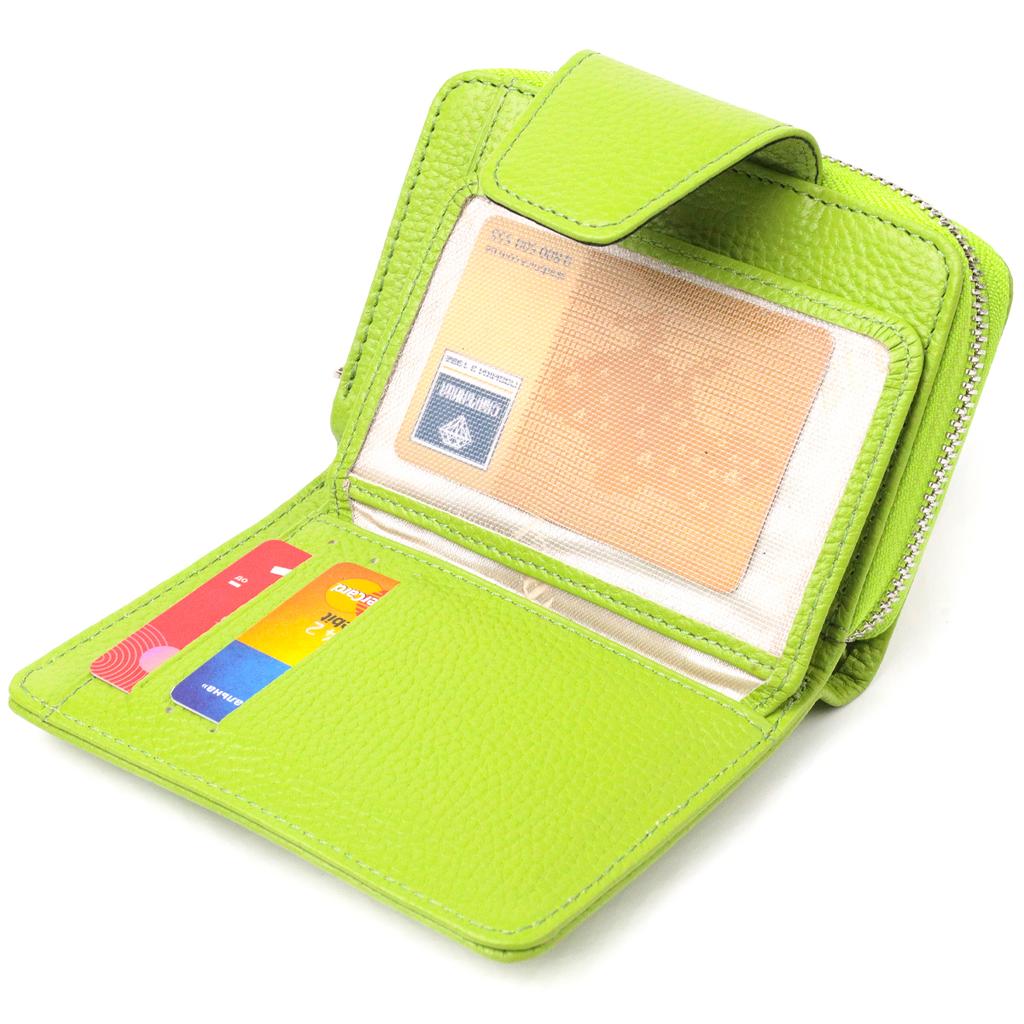 Vertical Bright Women's Purse with a Coin Holder with a Zipper Made of Genuine Leather Flotar CANPELLINI Wallet 21603 Light Green