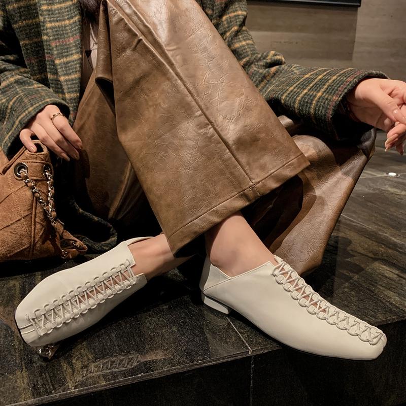Fashion Women's new spring and summer square toe soft sheepskin retro elastic band comfortable low heel plus size fashion single shoe