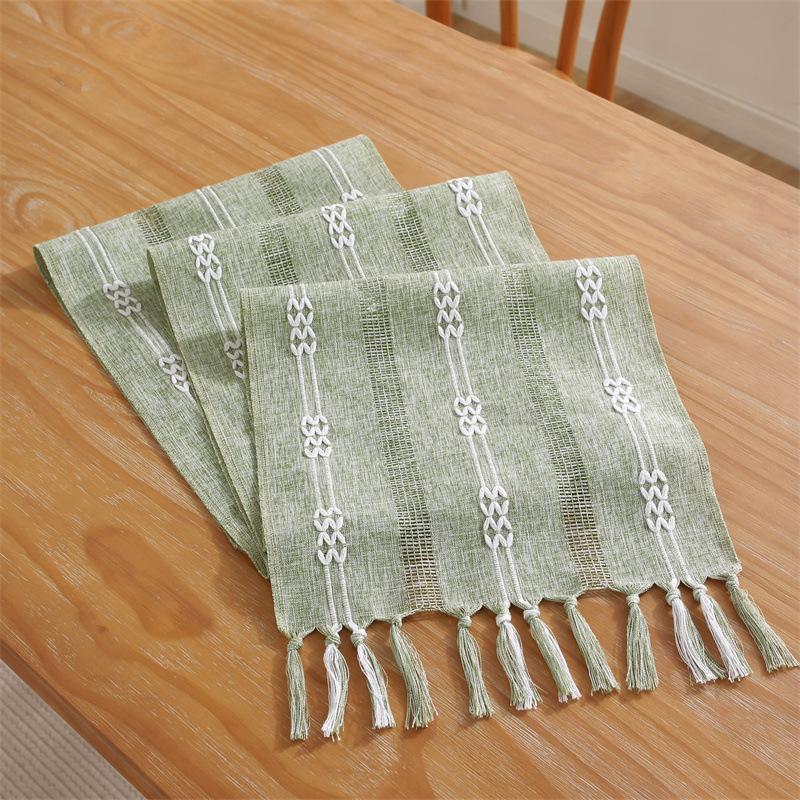 Hand Woven Solid Color Lace Table Runner with Fringe for Farmhouse Christmas Dining Table Decor