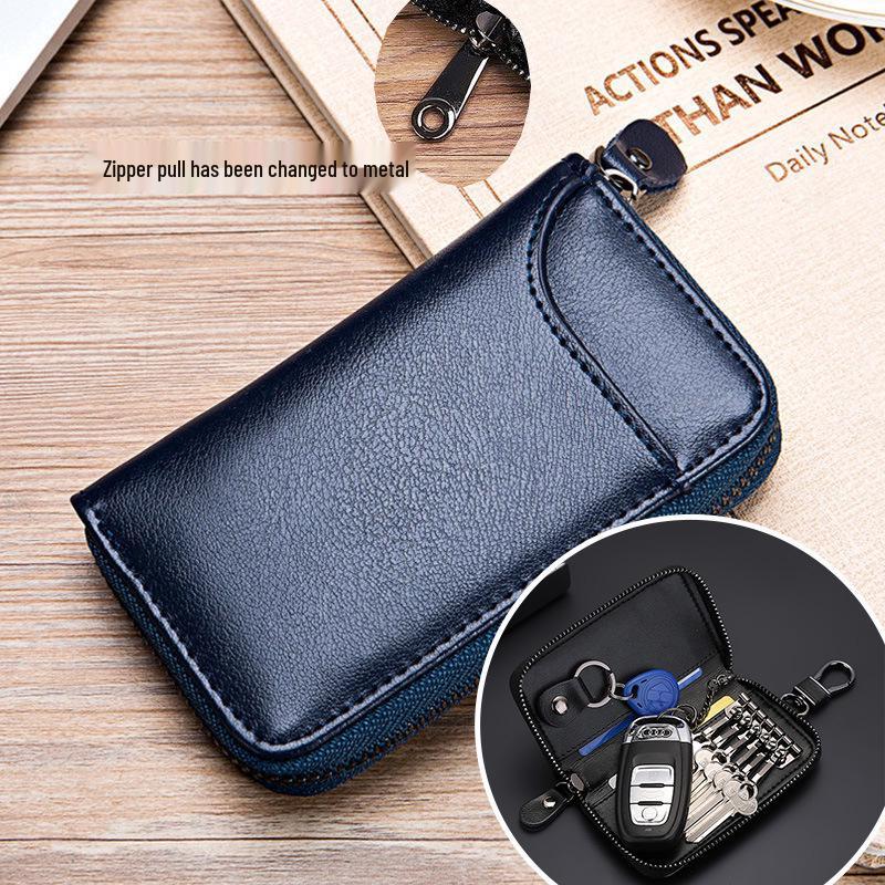Men's Large Capacity Genuine Cowhide Key and Card Holder with Zipper