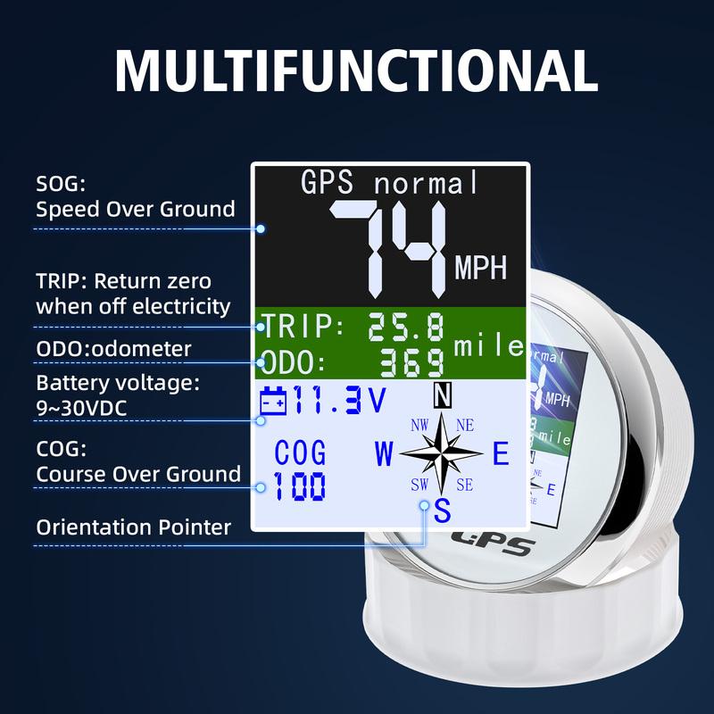 85mm Digital GPS Speedometer For Car Truck Boat Motorcycle Speed Gauge with GPS Antenna Odometer Trip MPH Knots Km/h TFT Screen