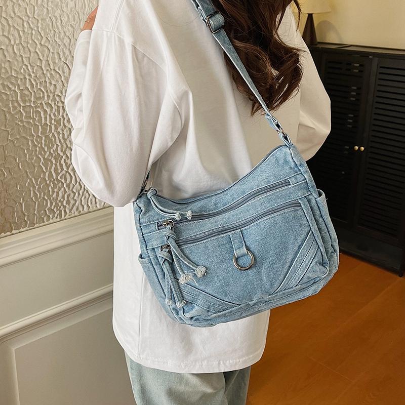 Vintage Denim Crossbody Bag Women's Multi-Pocket Single Shoulder Small Square Bag