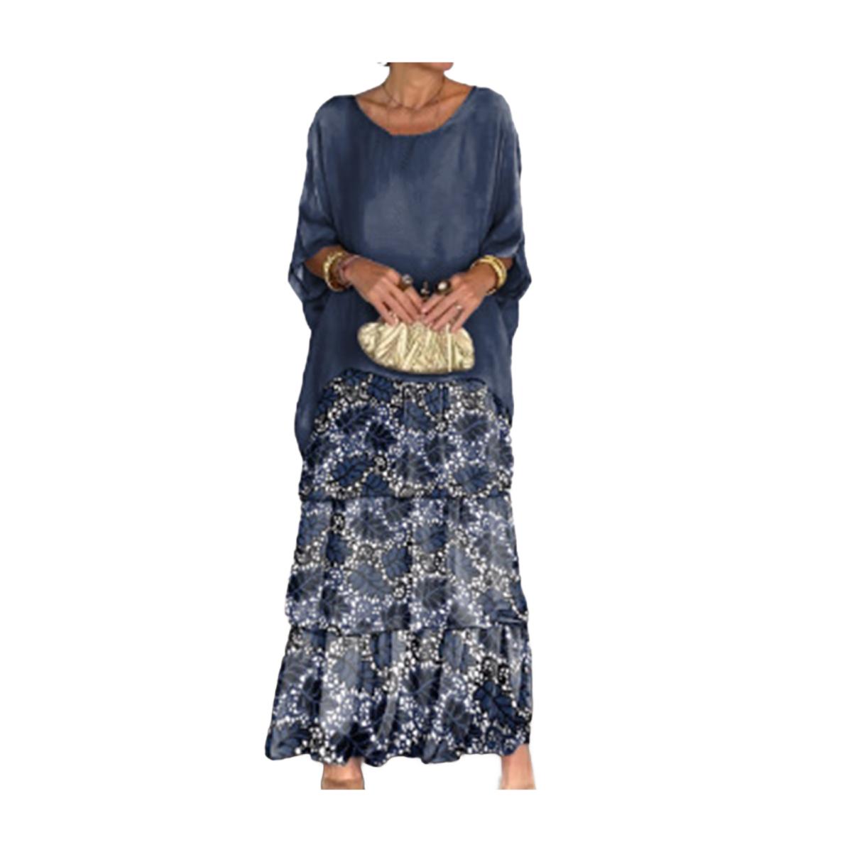 

Вечірня сукня з багатошаровим розкиданим подолом, контрастним кольоровим принтом, напіврукавами, максі-сукня з рукавами-долманами, мішкувата шифонова сукня з круглим вирізом для вечірки на випускний 2XL