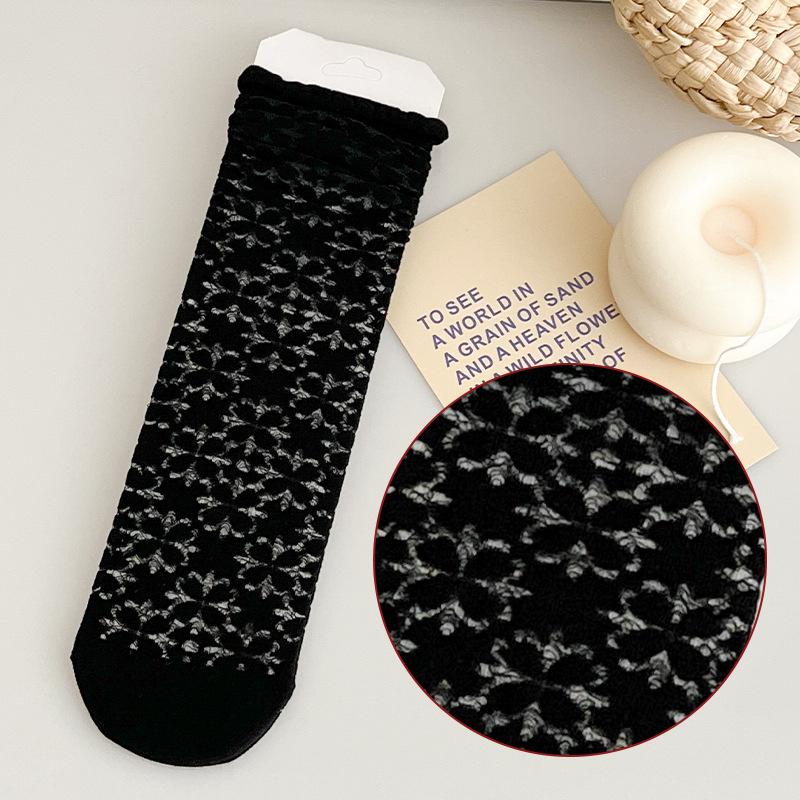 

Spring Breathable Mesh Pile Socks for Women, Solid Color Mid-calf Socks, Casual Lolita Socks, Long Cotton Socks 1 pair