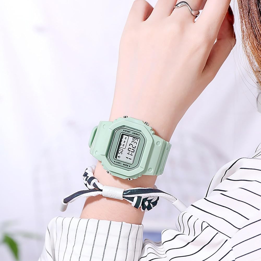 Kids Digital Watch Boys Girls Colorful Alarm Clock with Day Display Green