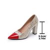 228-115DX Women's Plus Size Pointed Toe Color Block Chunky Heel Flats