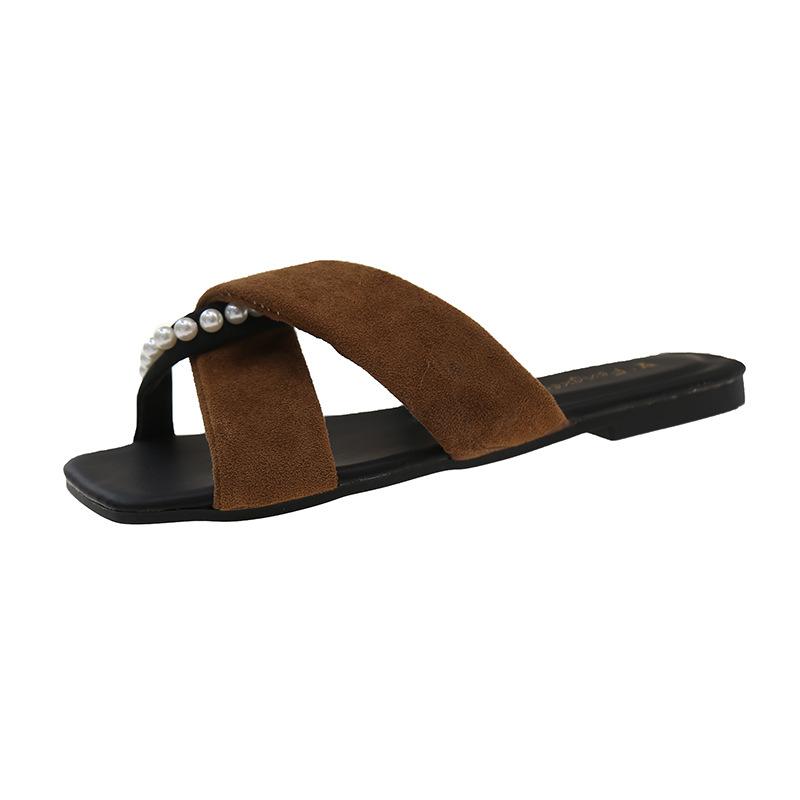 Thick-bottomed Fairy Wind Slippers 22 Years Old Summer New Beaded Open-toed Outer Wear Beautiful One-word Cool Slippers